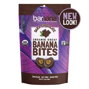 Organic Dark Chocolate Chewy Banana Bites – 3.5 Ounce – Delicious Barnana Coated Potassium Rich Banana Snacks – Lunch Dinner Sports Hiking…